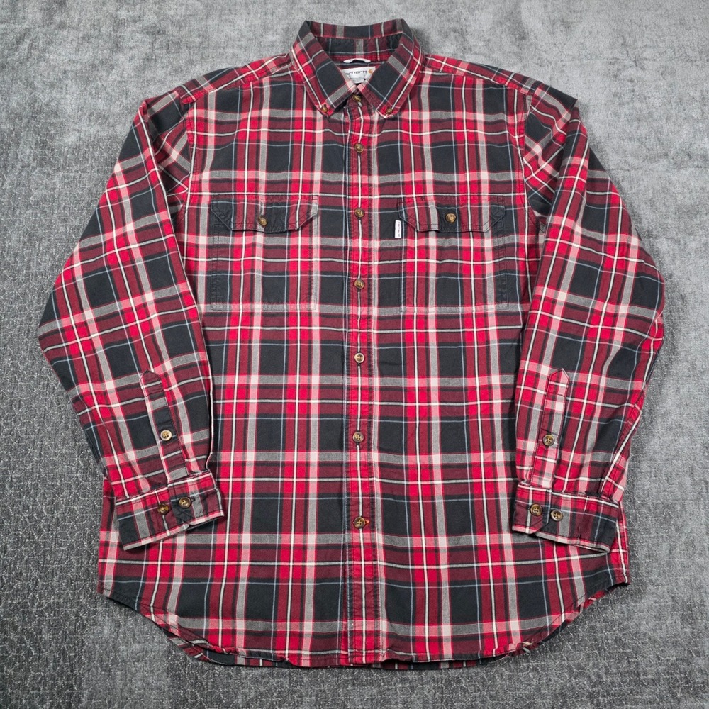Carhartt Mens Large L Relaxed Fit Plaid Shirt Red Black 101756-001 Workwear
